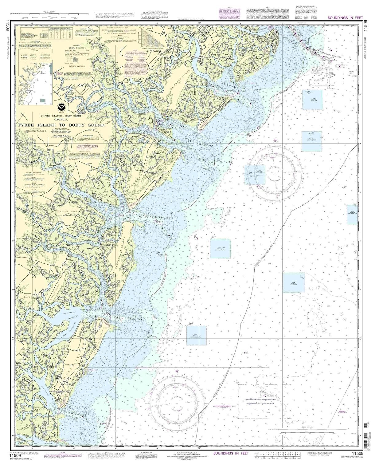 NOAA Tybee Island to Doboy Sound Chart 11509 32nd Edition Marine Map