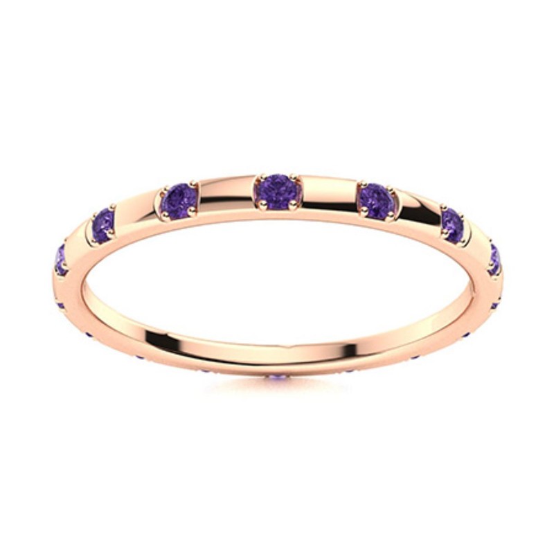 Round Amethyst Gemstone Promise Eternity Ring Jewelry 925 Sterling Silver
