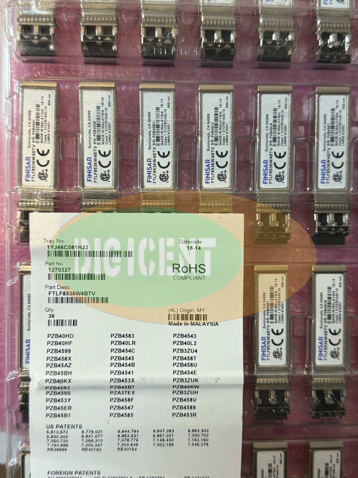 Finisar  FTLF8536W4BTV SFP28 25G 850nm MMF  SR/eCPRI  I-Temp