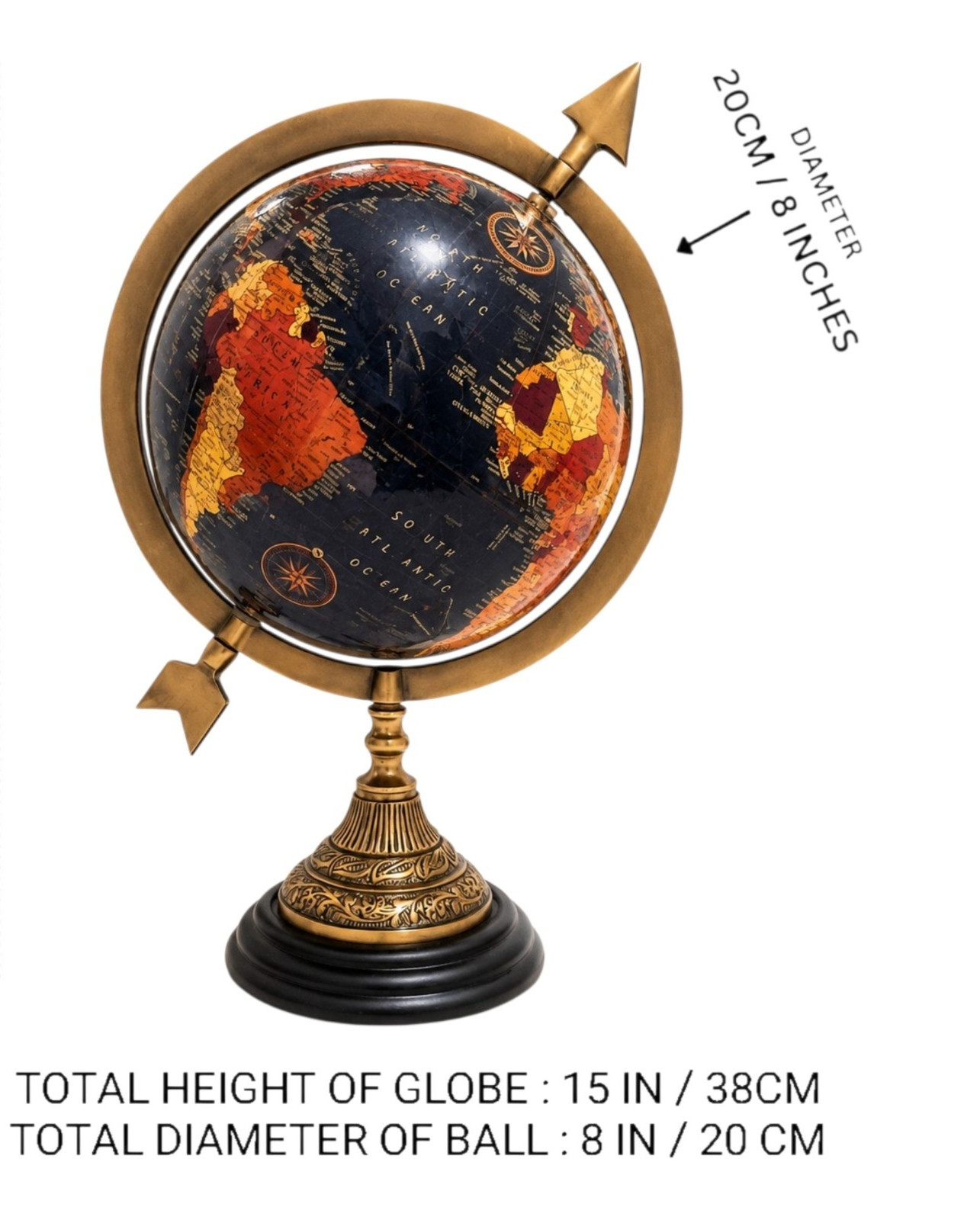15" Nautical Globe Antique World Map Tabletop Office Luxury Gift Home Decorative