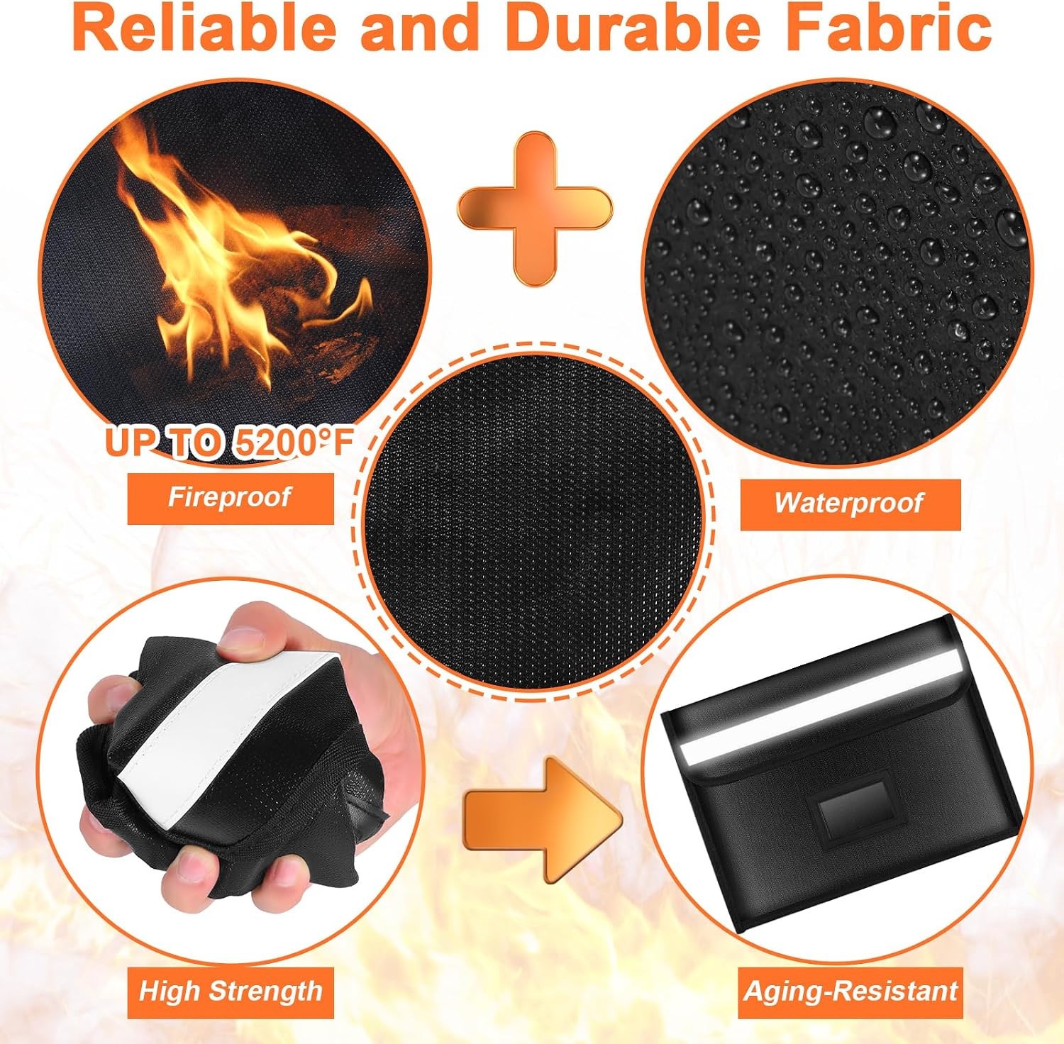 Extra Large Fireproof Document Bag - 5200℉ Fireproof Bag , 3 Pockets 10 X 14 in