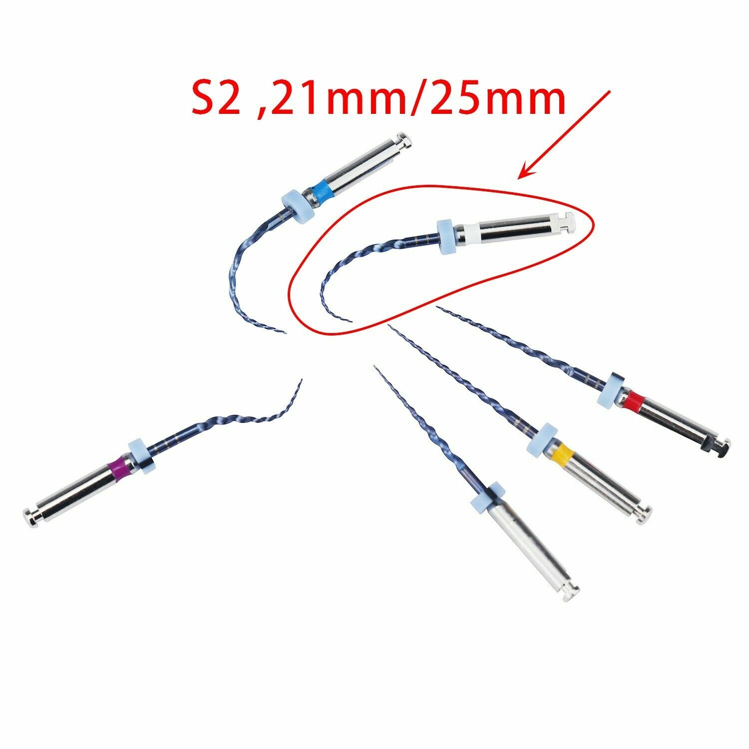 6PCS S2 Dental Engine Use Rotary Heat Activated Canal Root Endodontic Files 25mm