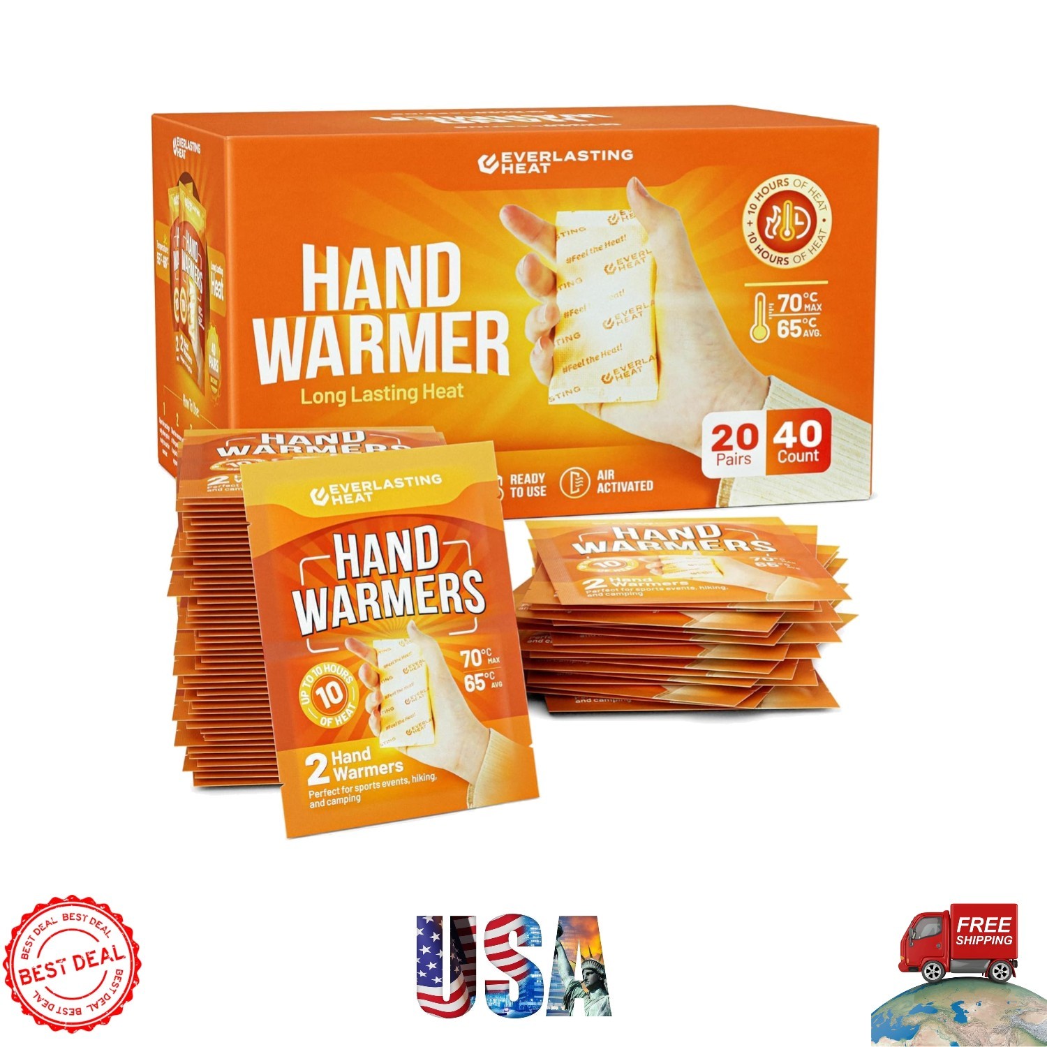Hand Warmers 20 Pairs (40 Warmers) - up to 10 Hours of Long Lasting Warmth an...
