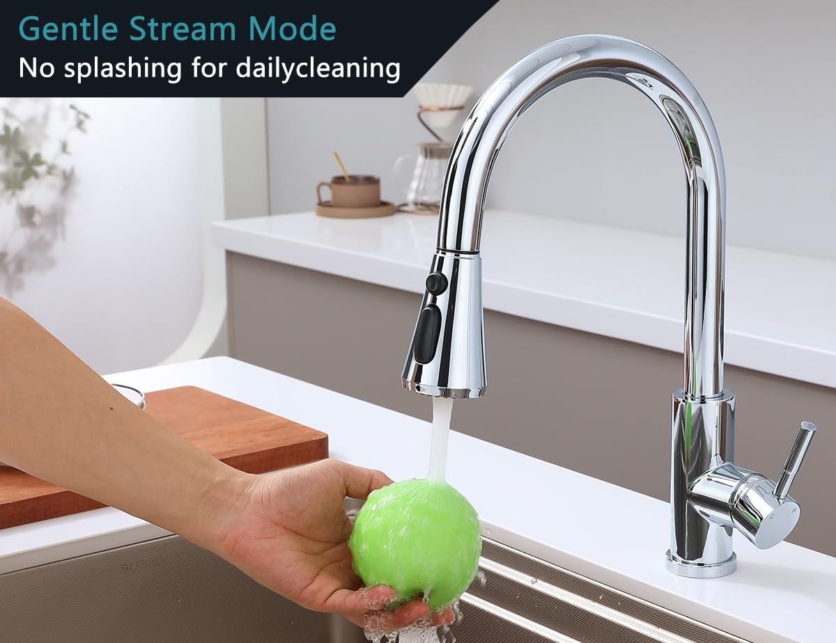 Chrome Pull Down Kitchen Faucet Head Replacement with 9 Adapters