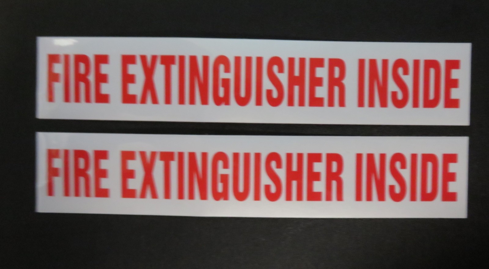 🔥🧯(TWO) "FIRE EXTINGUISHER INSIDE" 9" x 1.7" Self-Adhesive Vinyl Reflective