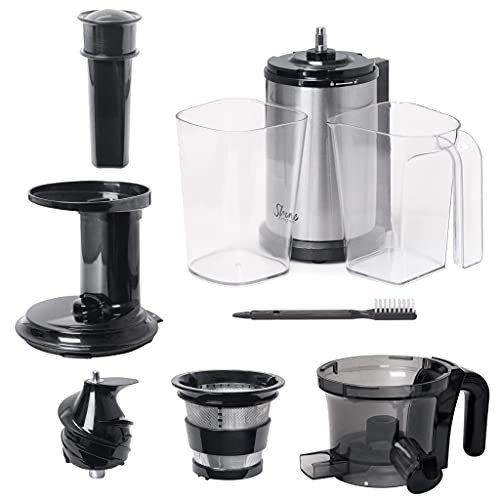 SJV-107-A Slow Juicer, 5.5 x 5.2 x 19.5, Silver, Black