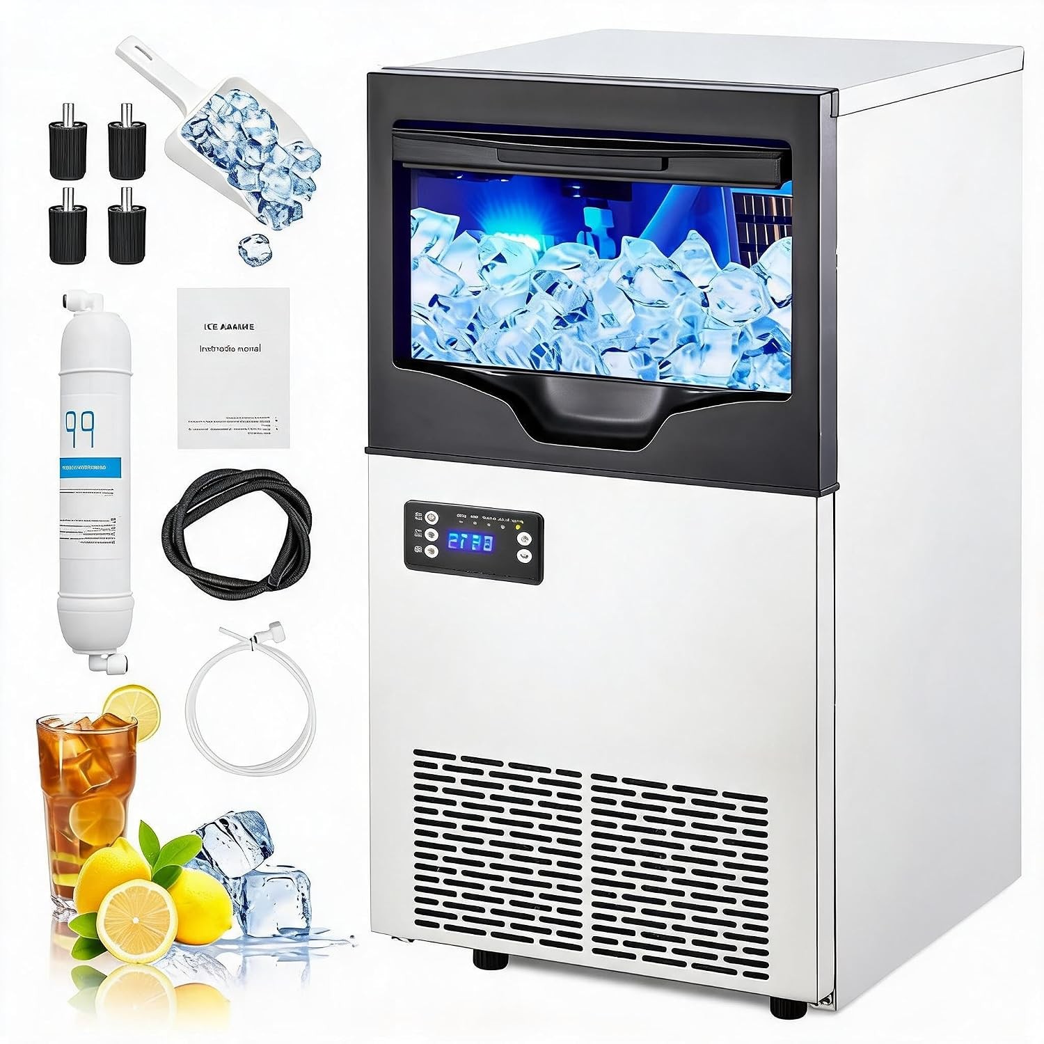 100LBS Stainless Steel Commercial Ice Maker Self-Clean Under Counter Machine