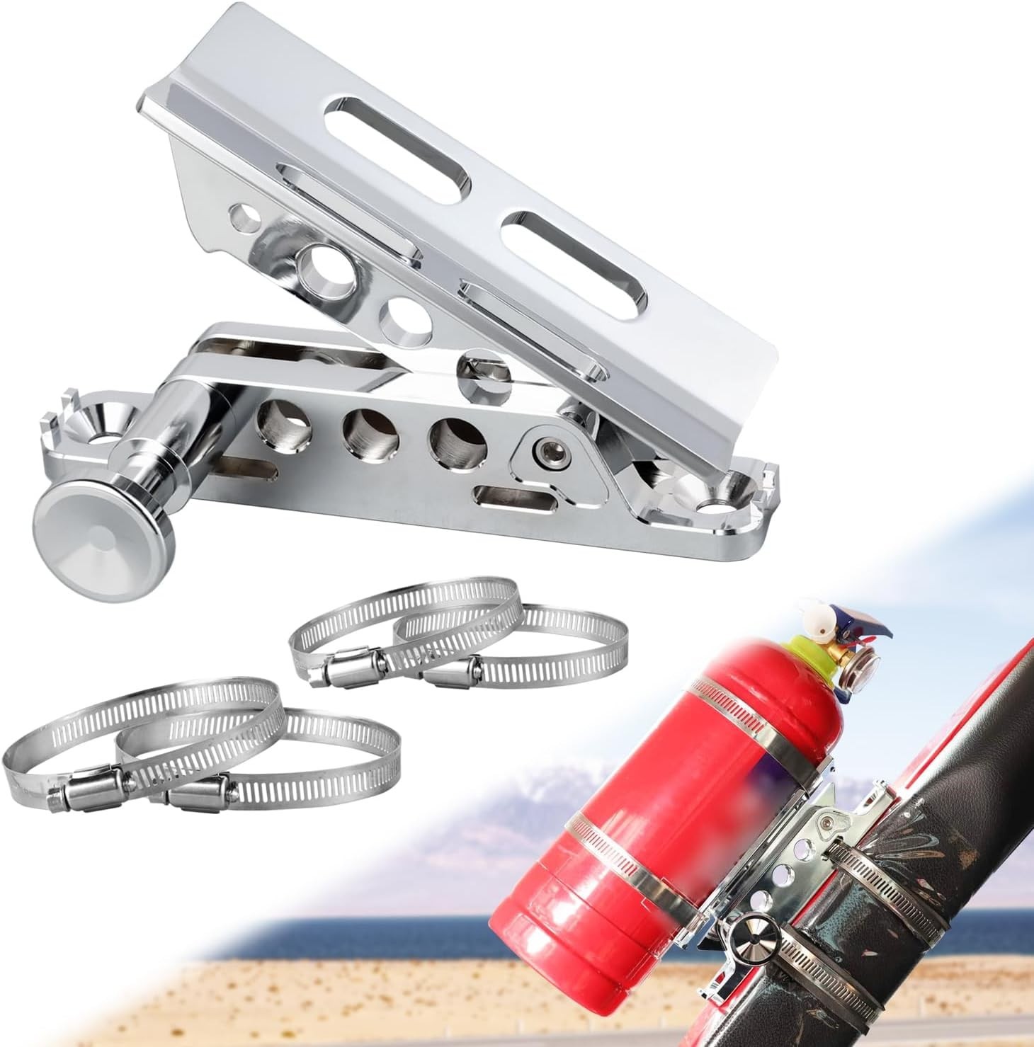 Chrome Quick Release Roll Bar Fire Extinguisher Mount Compatible with for Jeep W