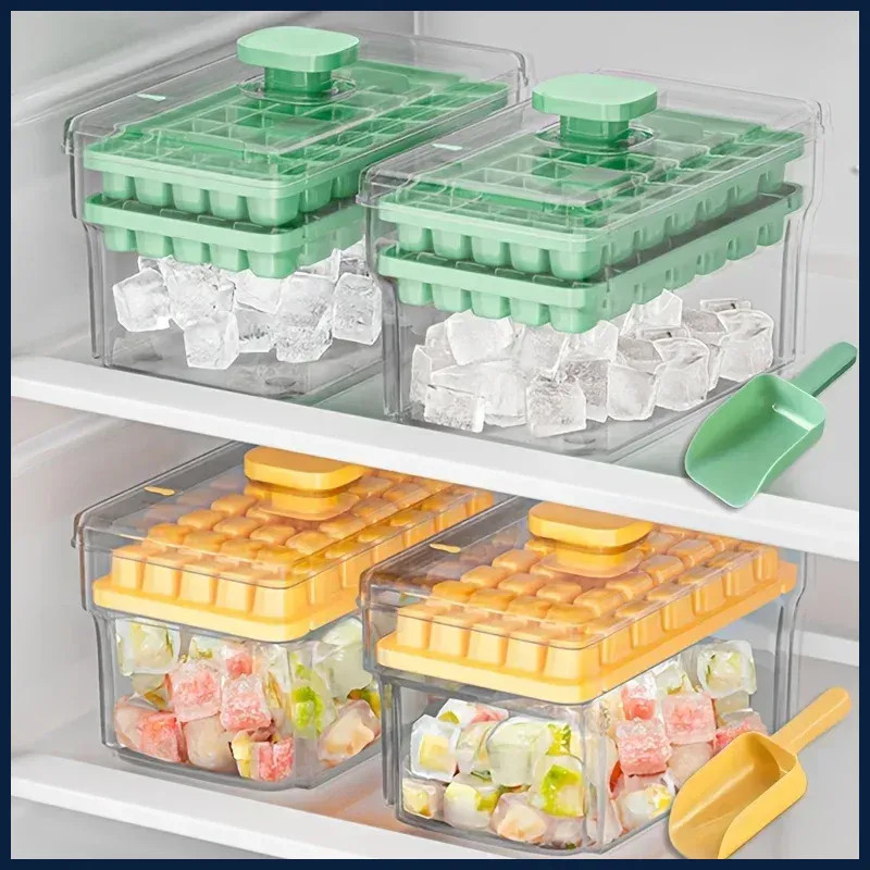Ice Trays for Freezer with Lid & Bin, Ice Cube Tray Making 68 pcs Ice Cubes