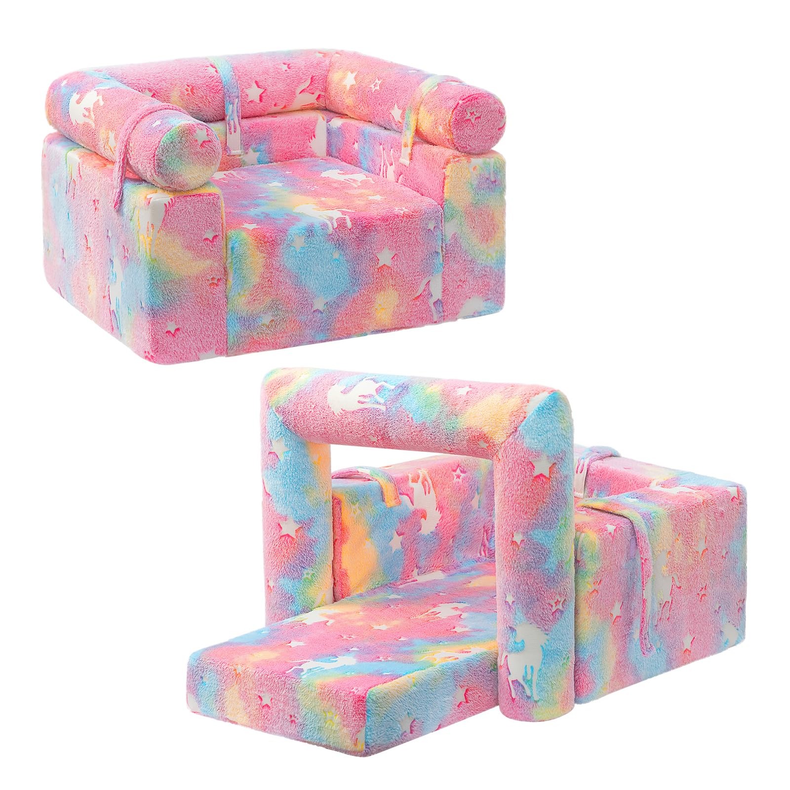 2-In-1 Flip Detachable Bolster Kids Sofa, Toddler Cuddly Reading Couch, Unicorn