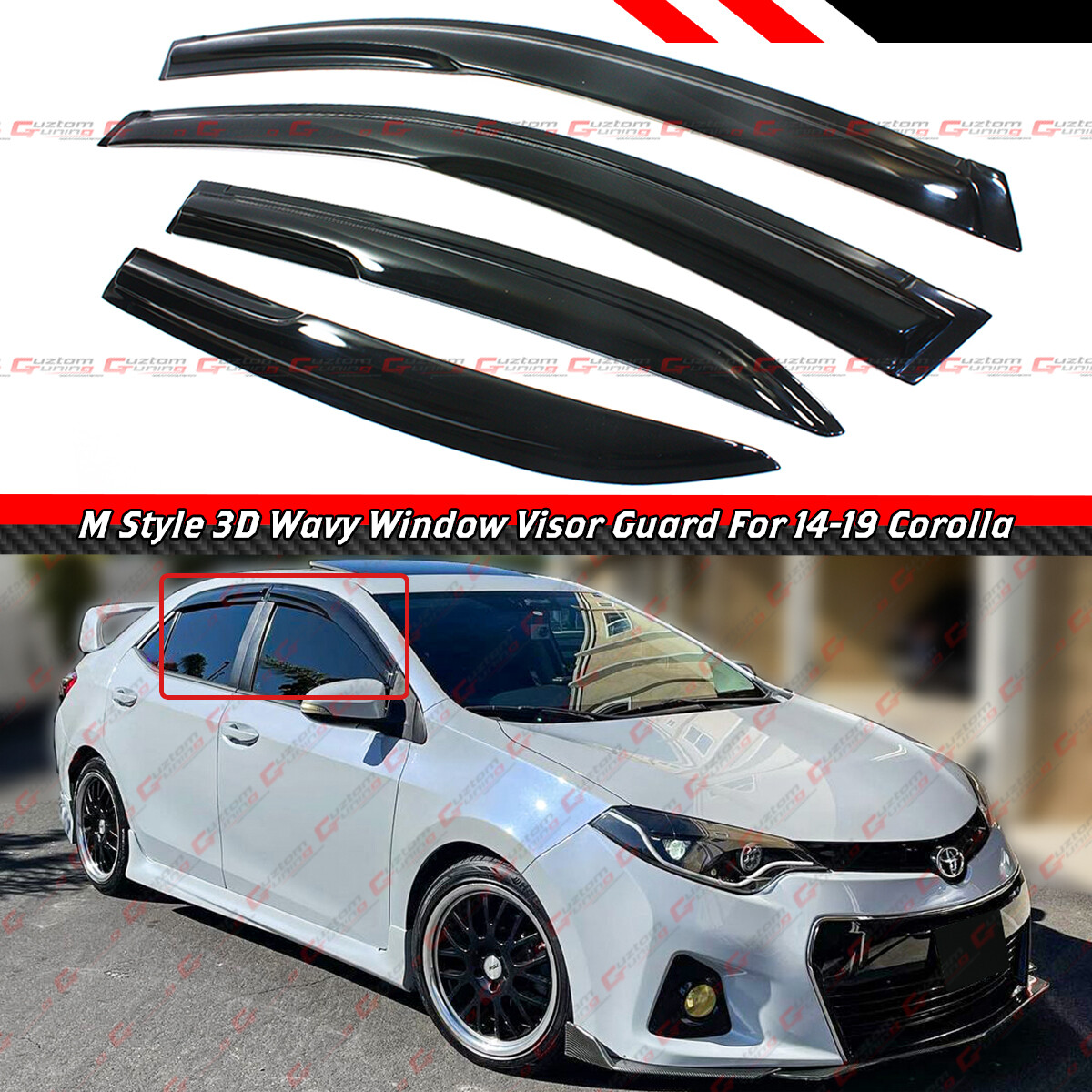 JDM WAVY 3D STYLE SMOKED WINDOW VISOR VENT SHADE FOR 2014-2019 TOYOTA COROLLA