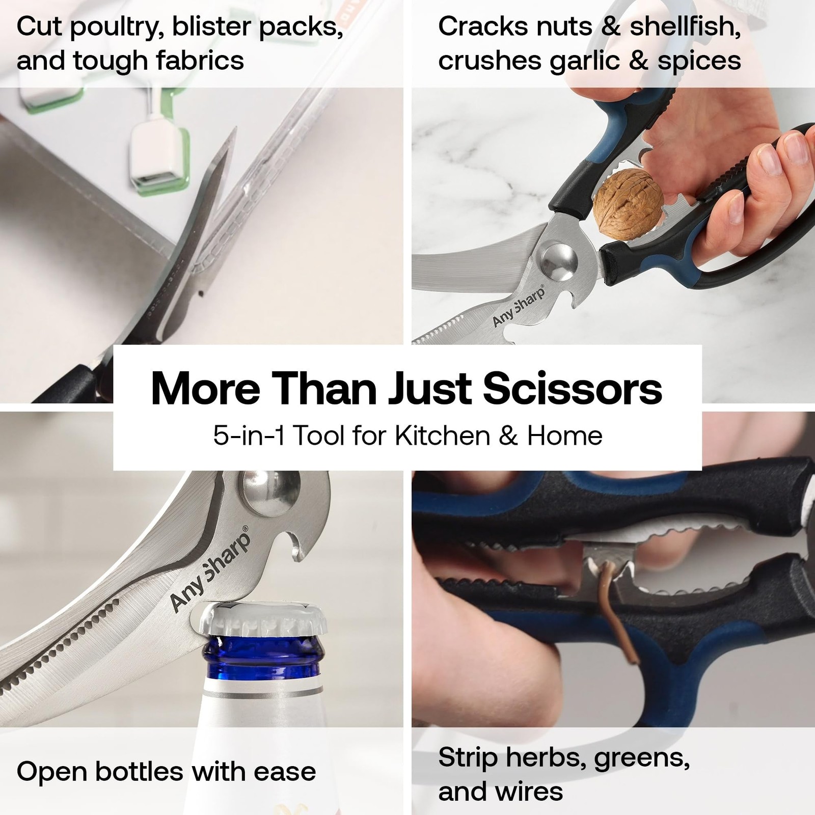 AnySharp 5-in-1 Multi-Function Kitchen Shears - Dishwasher Safe | Heavy Duty ...