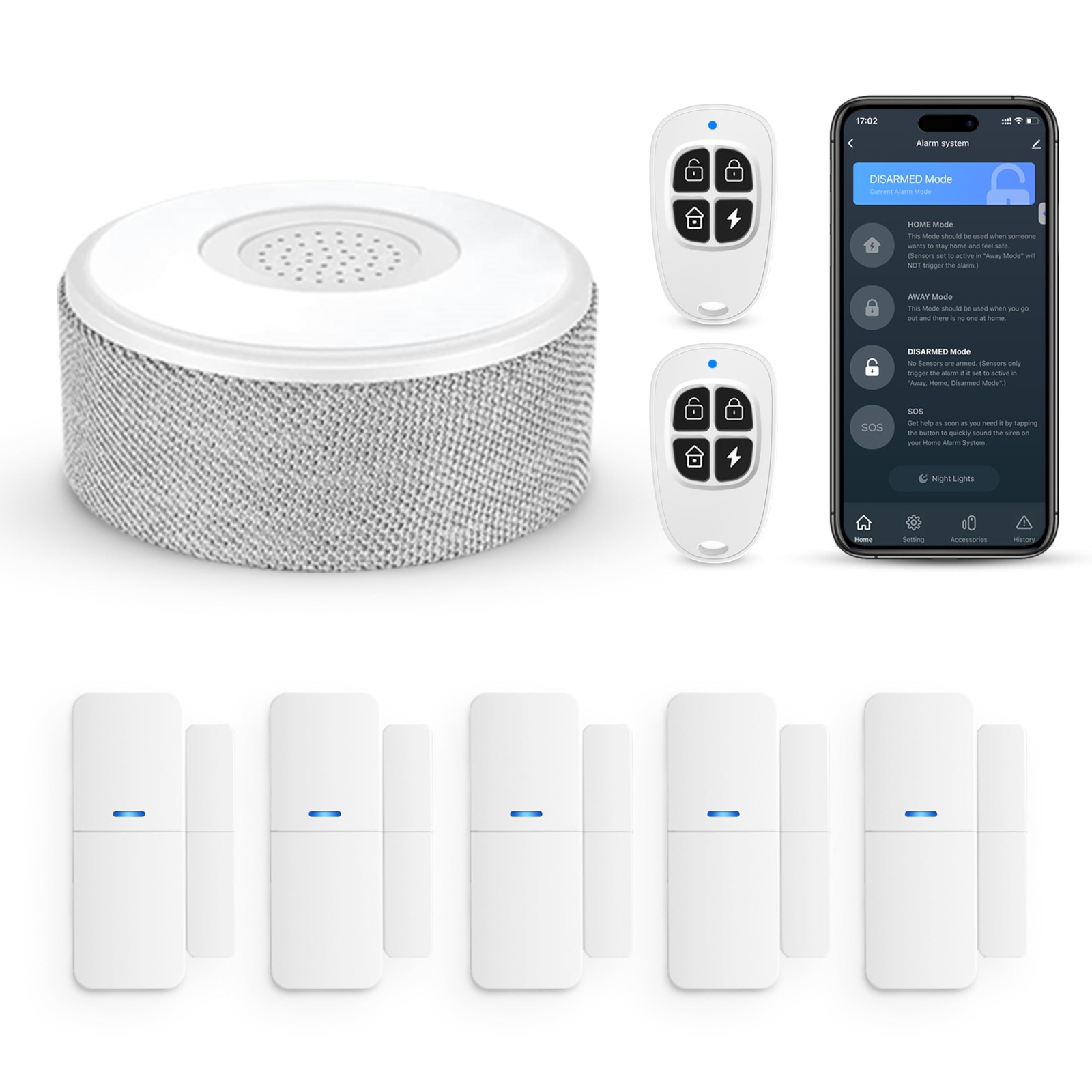 WiFi Door Alarm System, 8-Piece DIY Wireless 8 Piece Kit, Grey-8pack