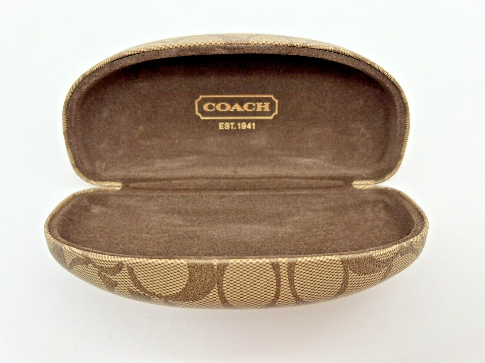 Coach Signature C Hard Clamshell Eye Glasses Case - Tan Brown 6" Long - eyeglass