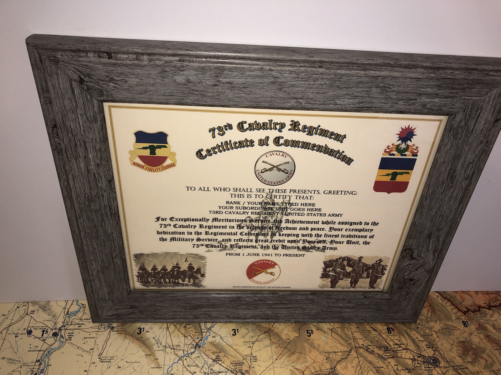73RD U.S. CAVALRY REGIMENT / COMMEMORATIVE - CERTIFICATE OF COMMENDATION