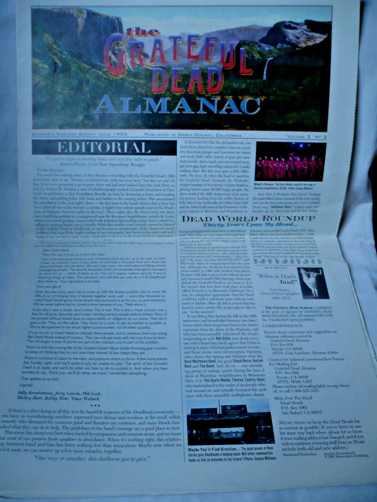 Grateful Dead Almanac, Summer's Endless Bounty Issue, 1995, Vol 2, #3