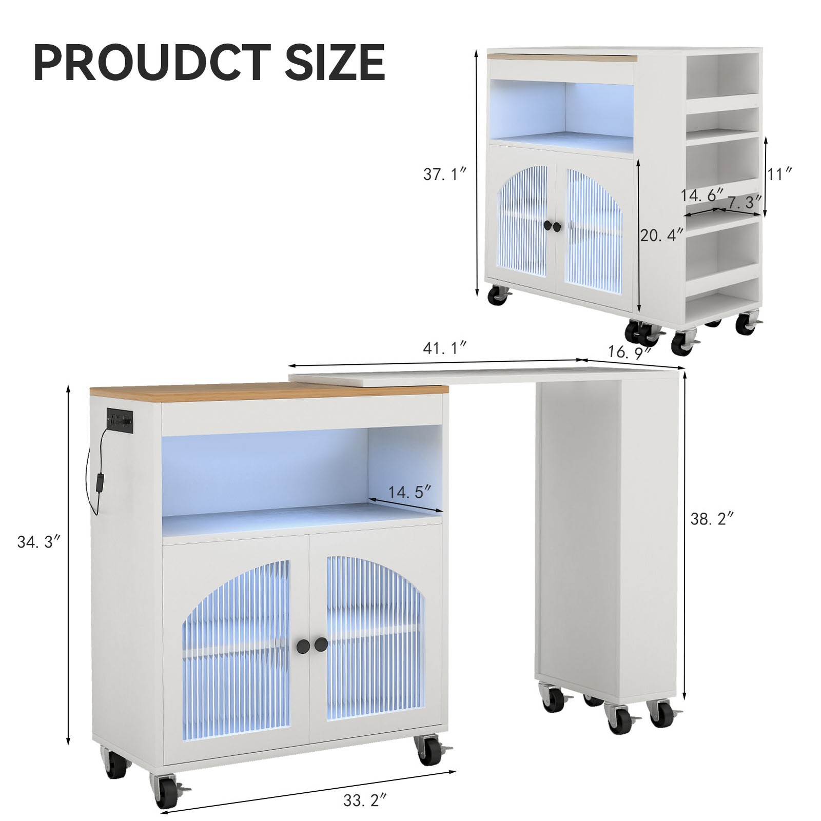Kitchen Island On Wheels With Extended Table MDF Rolling Kitchen Storage Cabinet