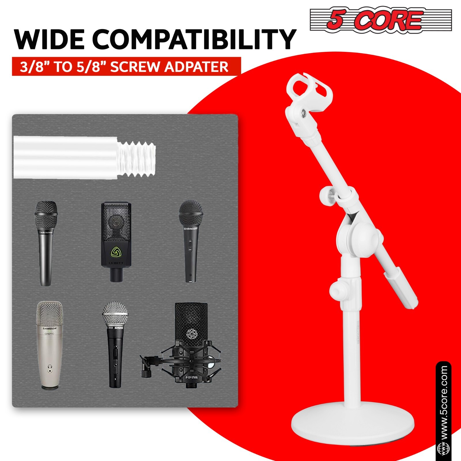 5Core Mic Stand Height Adjustable Short Desktop Stands w/ Telescopic Boom Arm