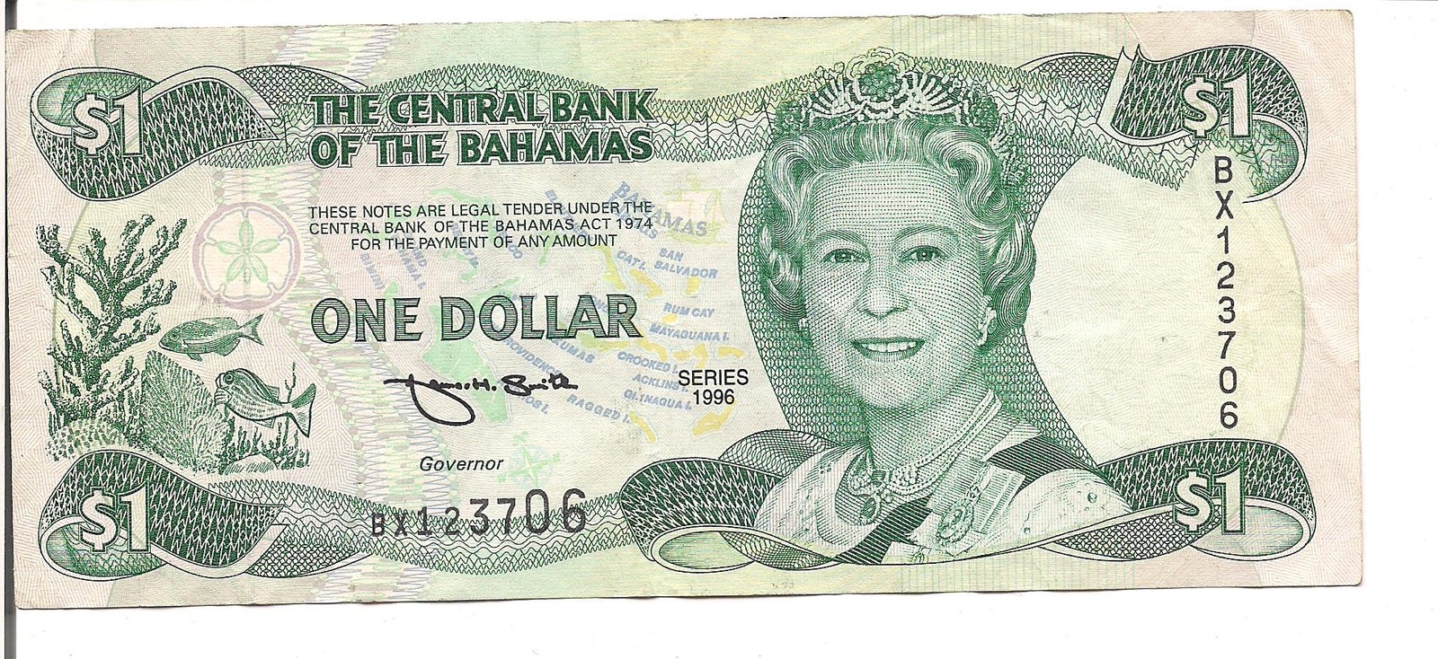 BAHAMAS, $1 ,QEII, P#57, 1996