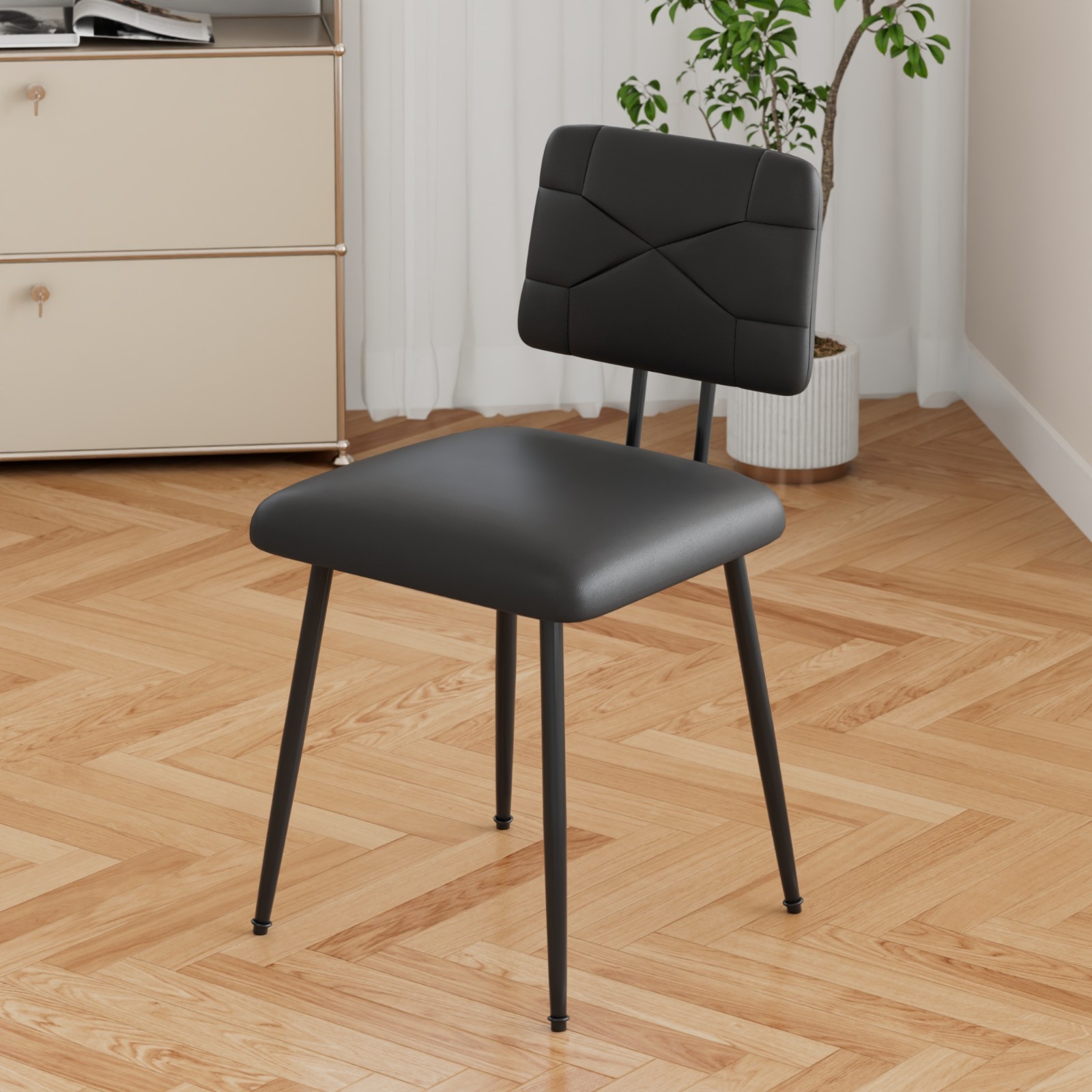 Set of 2 Upholstered PU Leather Dining Chairs with X Back Metal Legs Kitchen