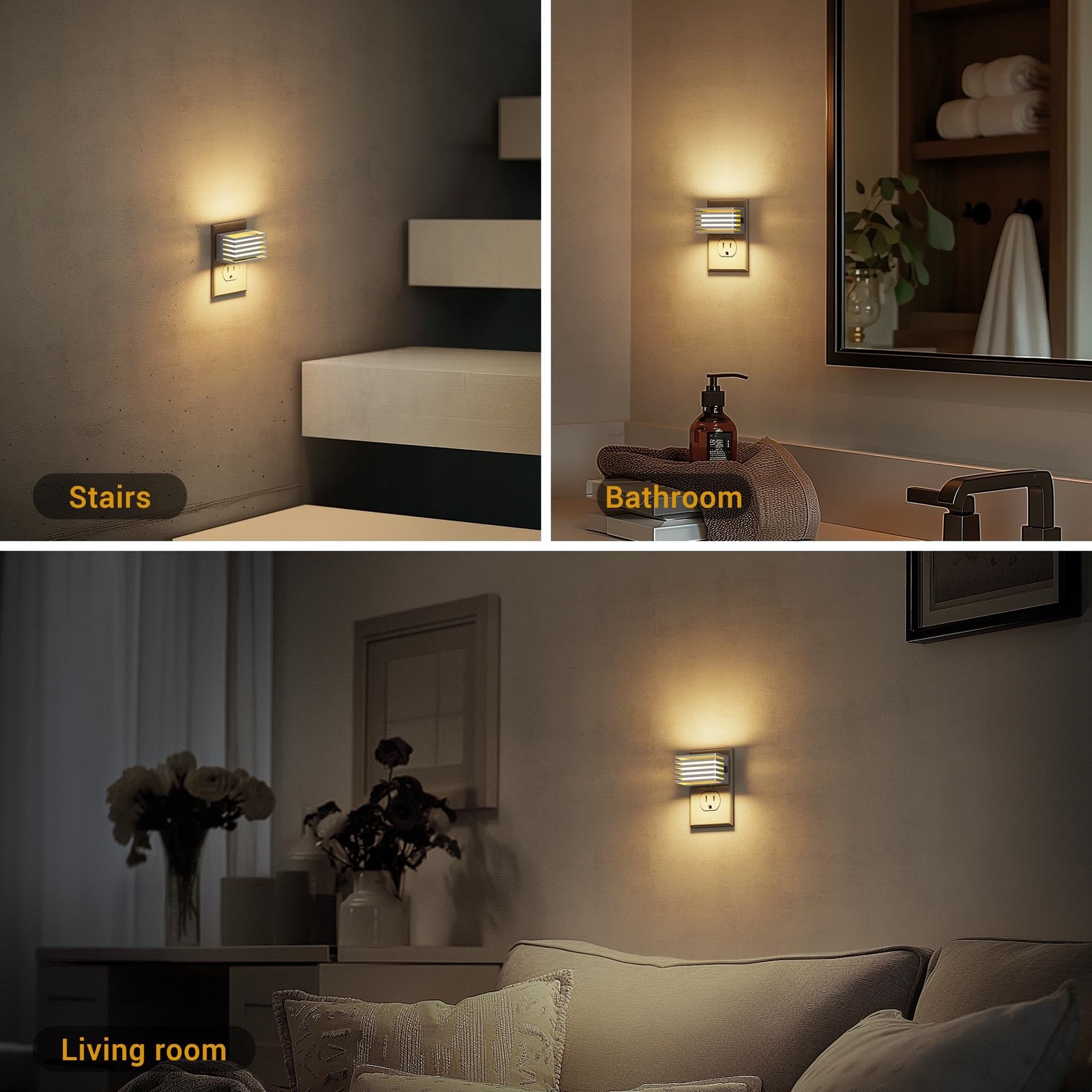 2 PCS Silver LED Night Light Plug Wall Dusk Dawn Sensor 3000K Soft White