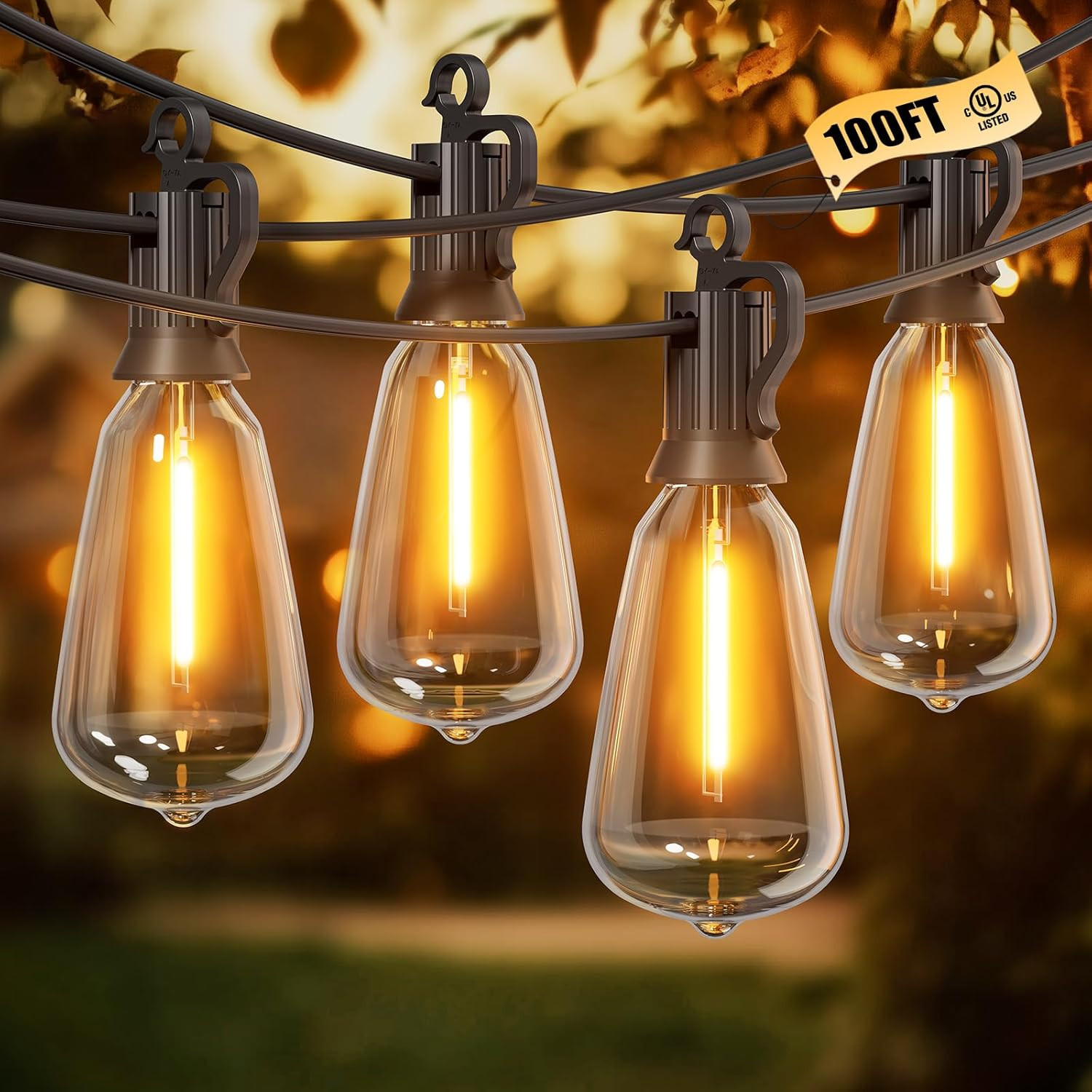 Brightown Outdoor String Lights 100 ft ST38 LED Patio Lights Waterproof