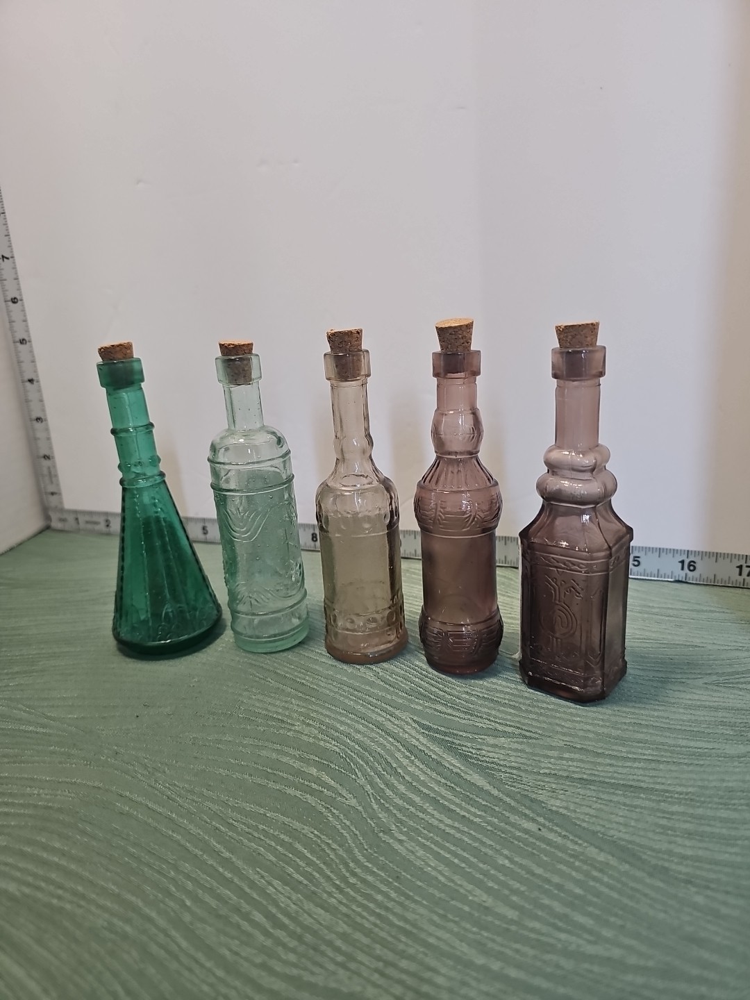 5PCS Mini Colored Glass Decorative Bottles with Cork Stoppers, ~5" tall
