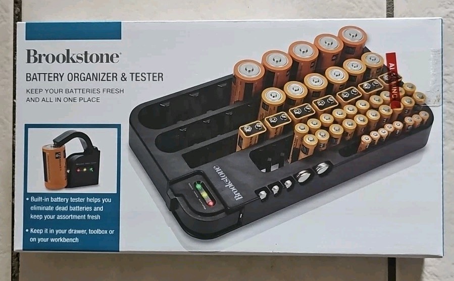 Brookstone Battery Organizer & Tester MI1061896 NEW IN BOX