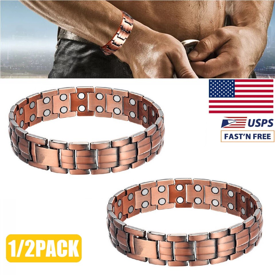 1/2x Men's Bracelet Magnetic Therapy Arthritis Pain Relief Pure Copper Bangle US