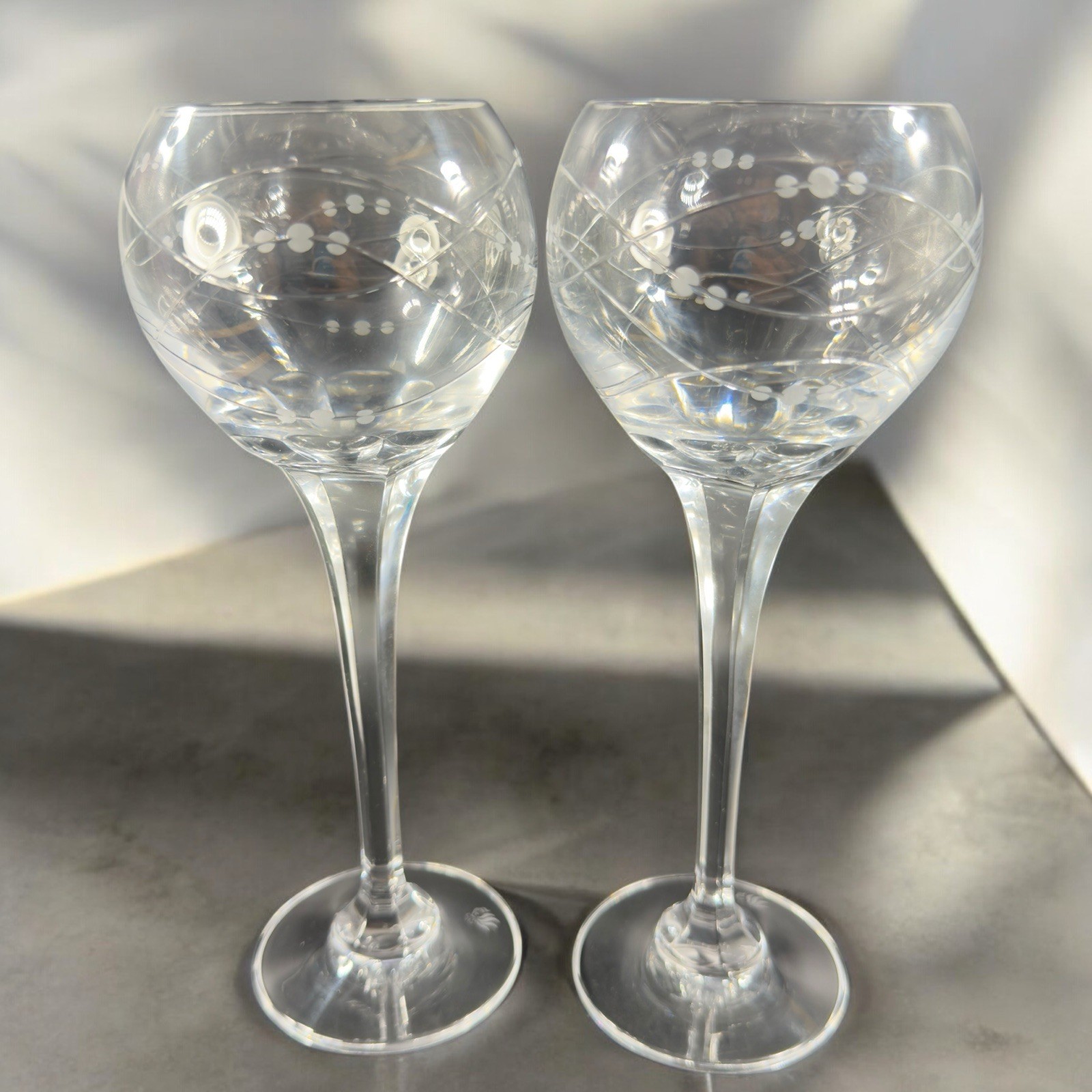 Royal Doulton PRECIOUS Pattern Clear Crystal Goblet Etched Glasses Cups VTG Set2