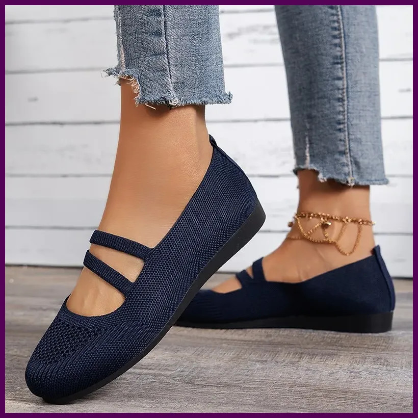 Elastic Knitted Flats Shoes for Women 2024 Summer Breathable Soft Loafers Woman