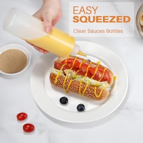 Squeeze Bottles, 16oz Plastic Condiment Squeeze Bottles with Labels & 3