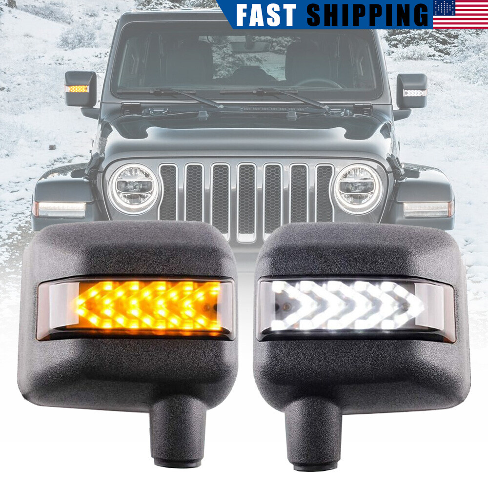 LED Side Mirror for Jeep JK 07-18 with Amber White Sequential Turn Signal Light