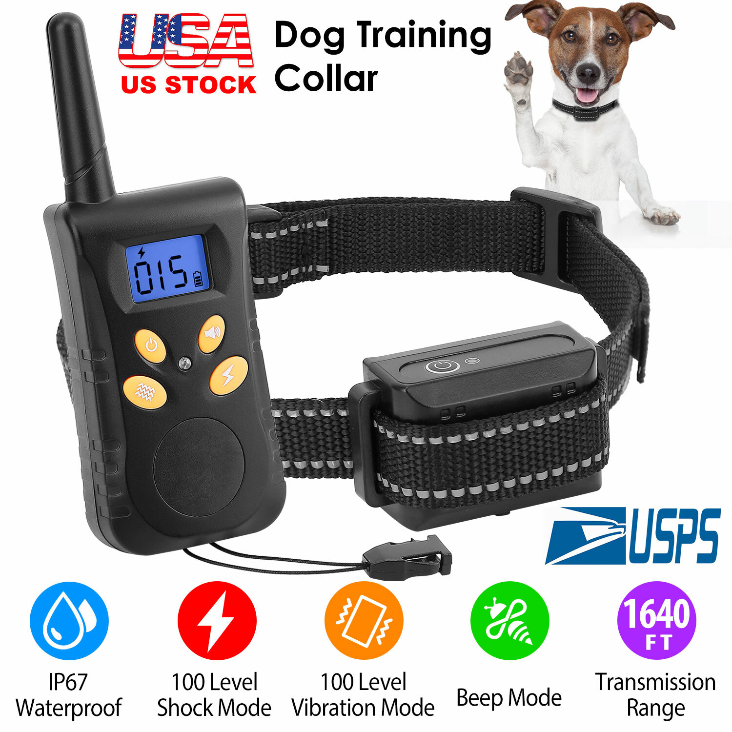 1640FT Dog Training Collar Rechargeable Remote Shock PET Waterproof Trainer
