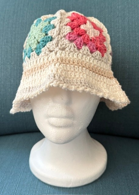 HANDMADE Crochet MOMMY AND ME Granny Square 100%COTTON YARN colorful Bucket Hat