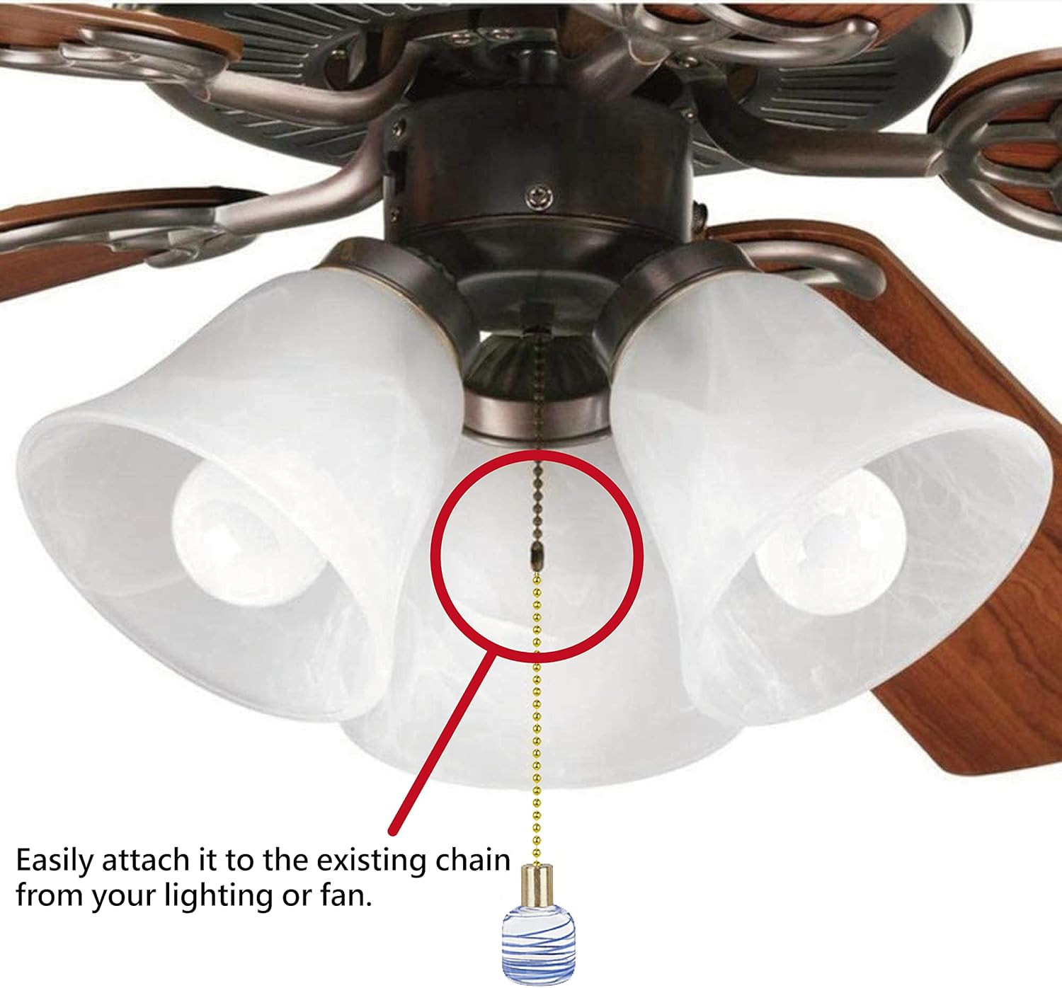 Aspen Creative 20508-51-2, 12" Ceiling Fan Pull Chain Porcelain with Solid Brass
