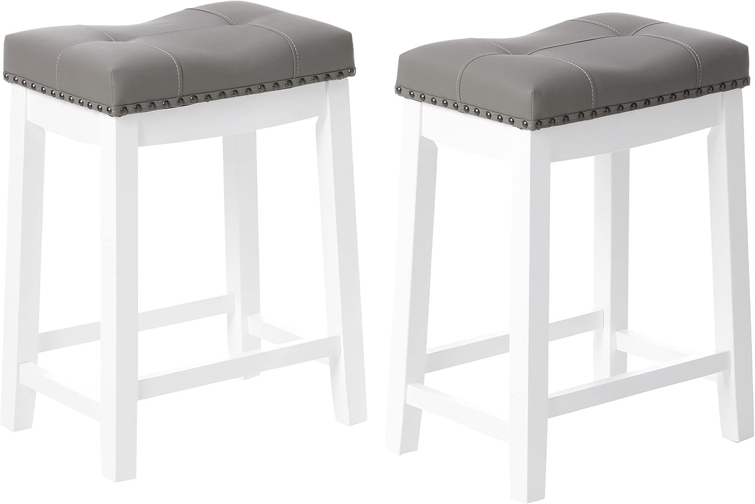 Angel Line Cambridge bar stools, 24" Set of 2, White with Gray Cushion
