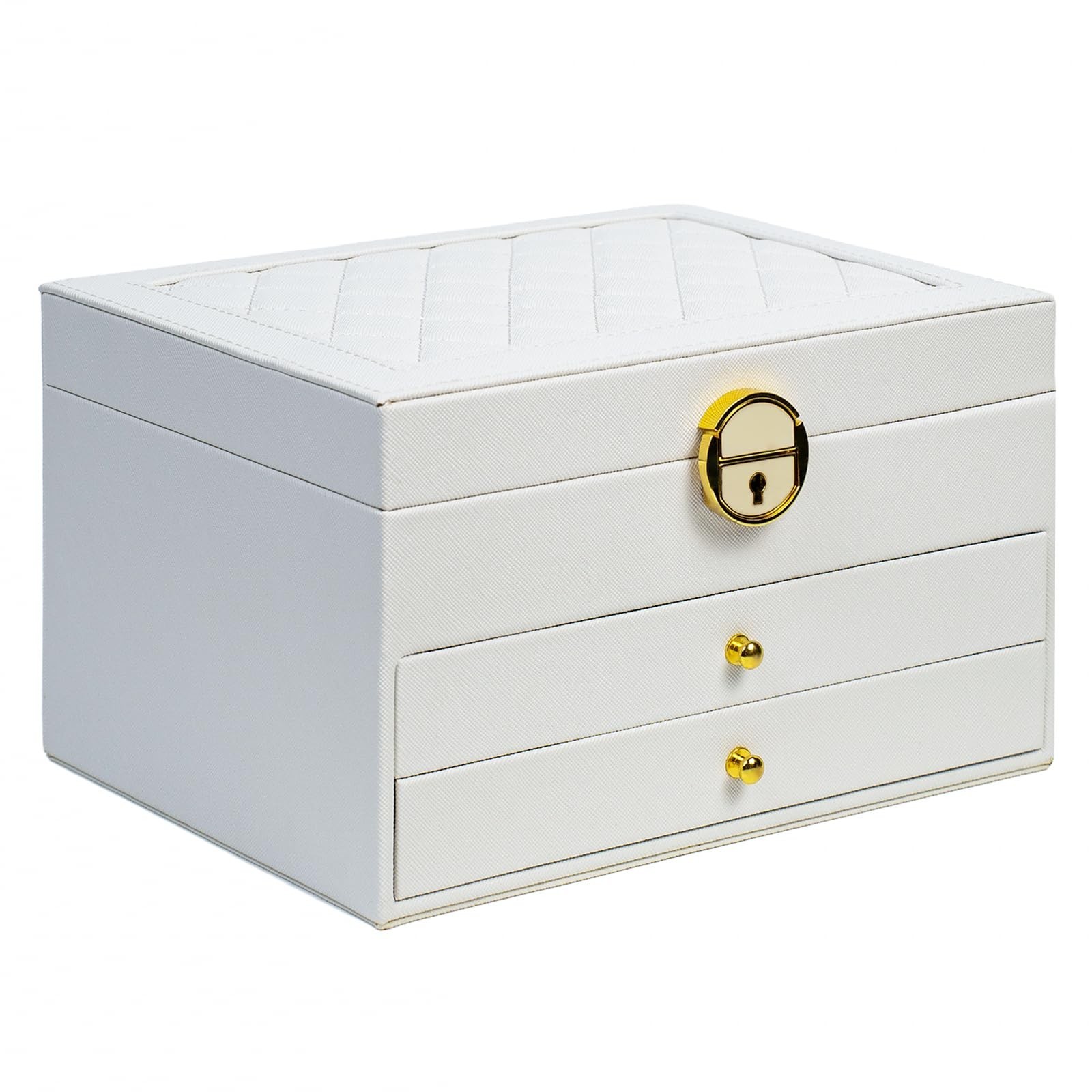 coobest 3 Layer Jewelry Box, Lockable Jewelry Holder Organizer with Jewelry D...