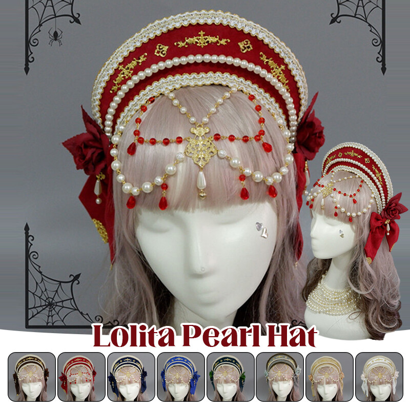 Lolita Pearl Hat Gothic KC Crown Church Pope Tiara Renaissance Headwear Props