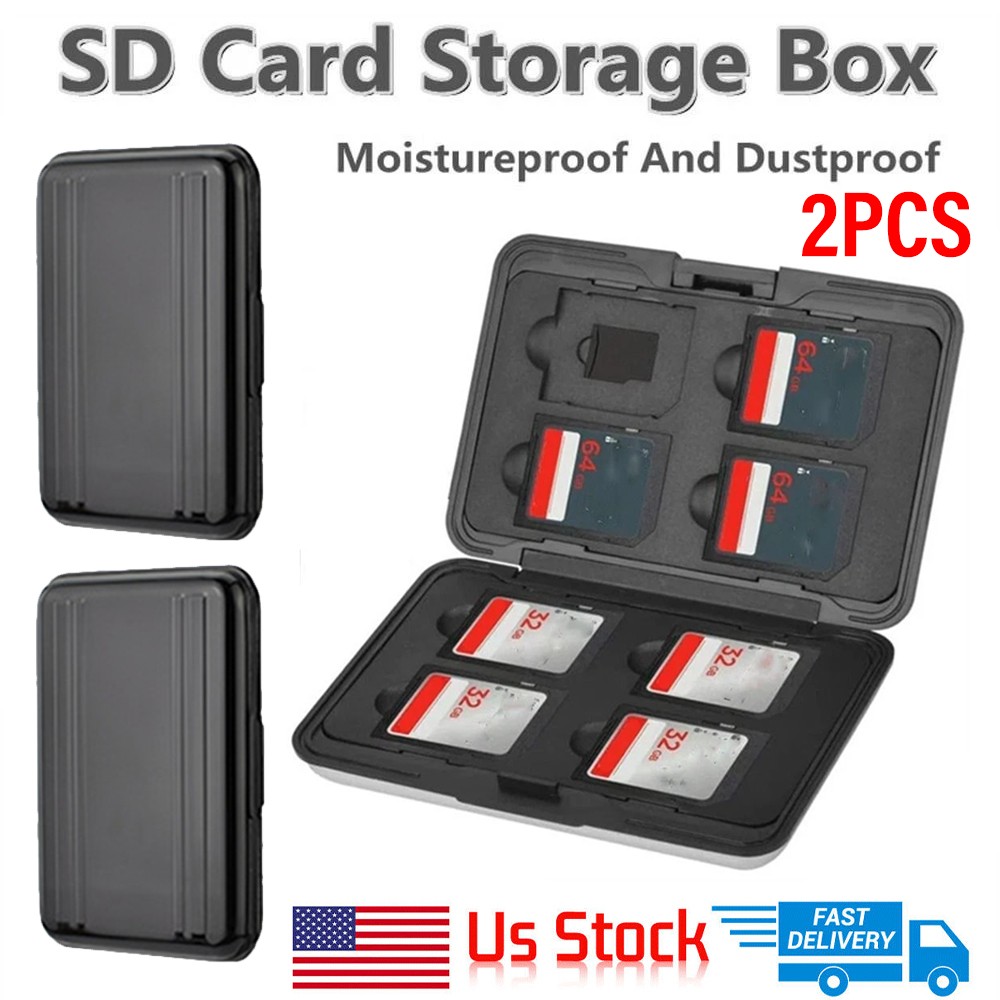 Black SDXC Storage Aluminum Case Micro SD Cards Holder Case Memory Card Box 2x