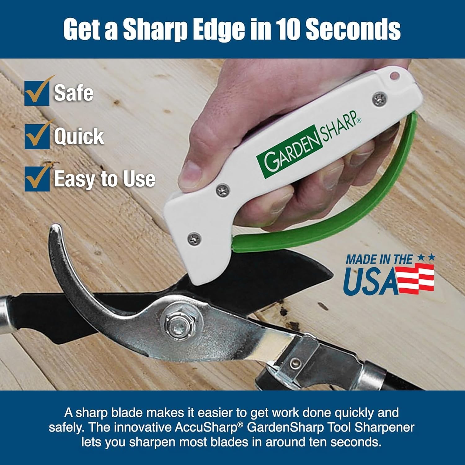 Ergonomic Garden Tool Sharpener for Lawnmower and Pruning Tools - Safe Design