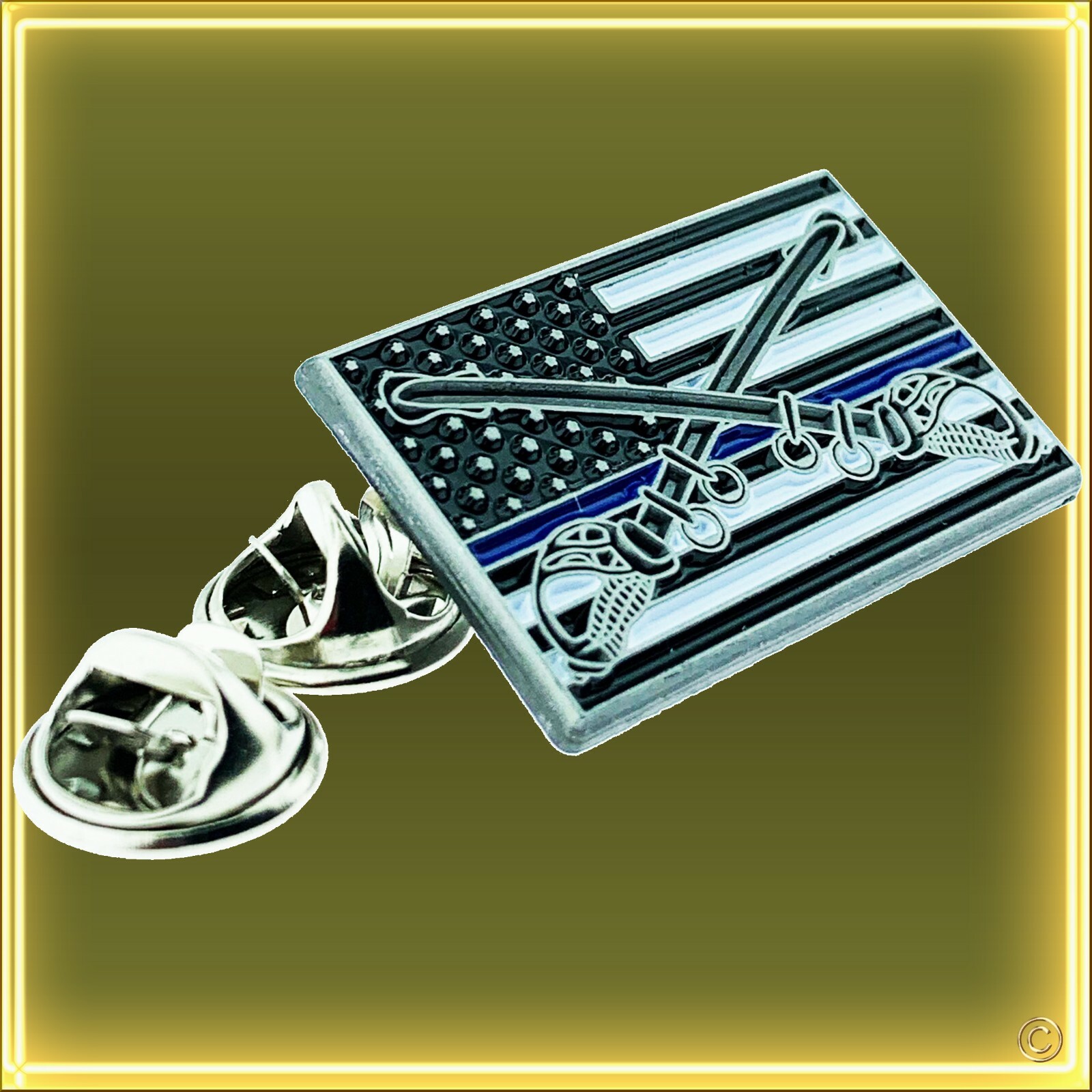 Thin Blue Line Mounted Flag Lapel Pin