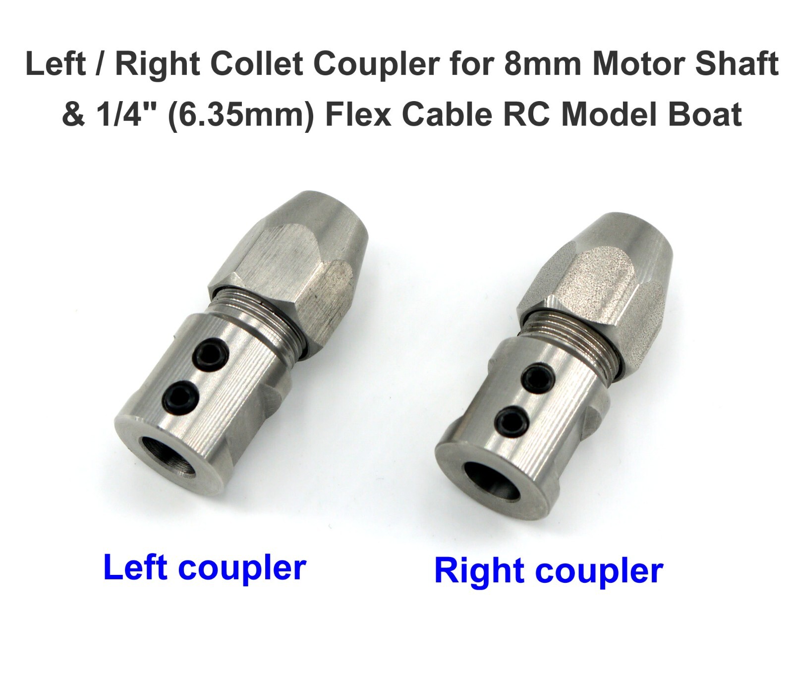Left / Right Collet Coupler for 8mm Motor Shaft & 1/4" Flex Cable RC Model Boat