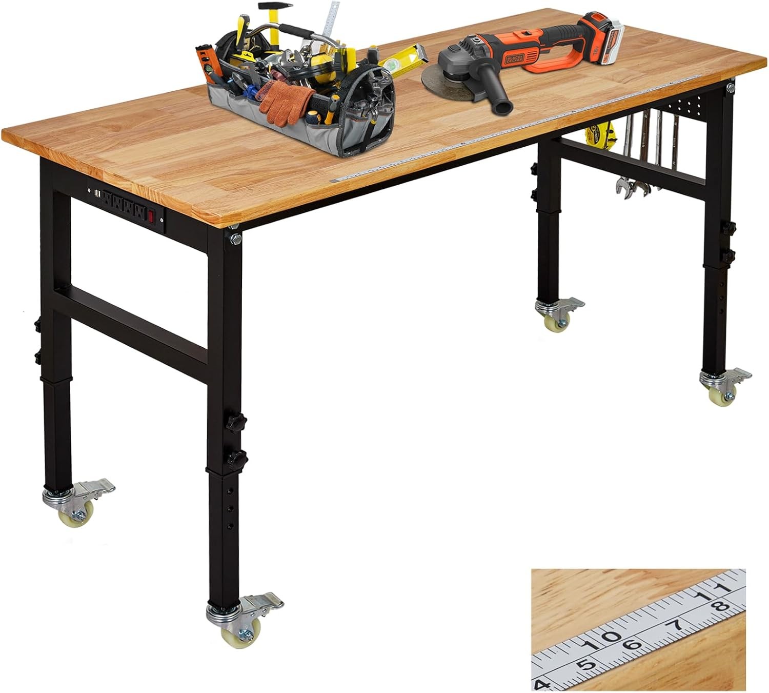 48" Adjustable Workbench Heavy Duty Garage Table w/ Power Outlet for Workshop
