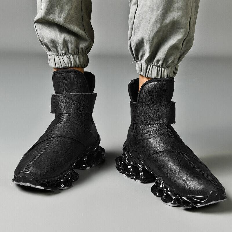 Mens Fall Lace Up High Heels Faux Leather Pull on Fashion sneaker Casual Shoes