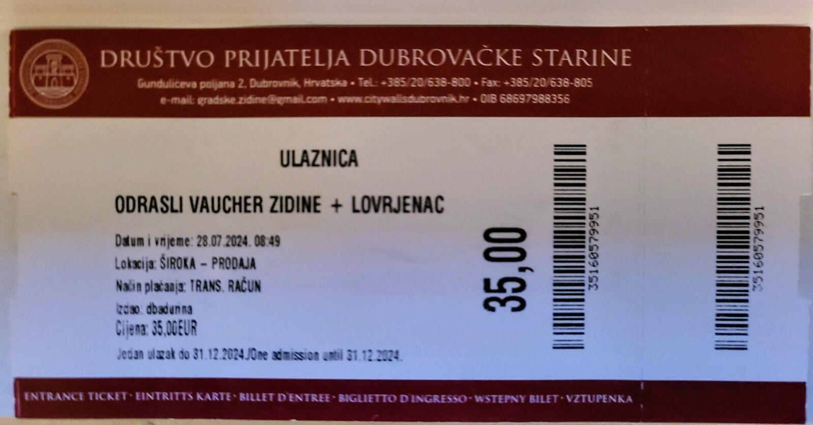 Cancelled Entrance Ticket to City Wall Tour in Dubrovnik, Croatia GOT Sites