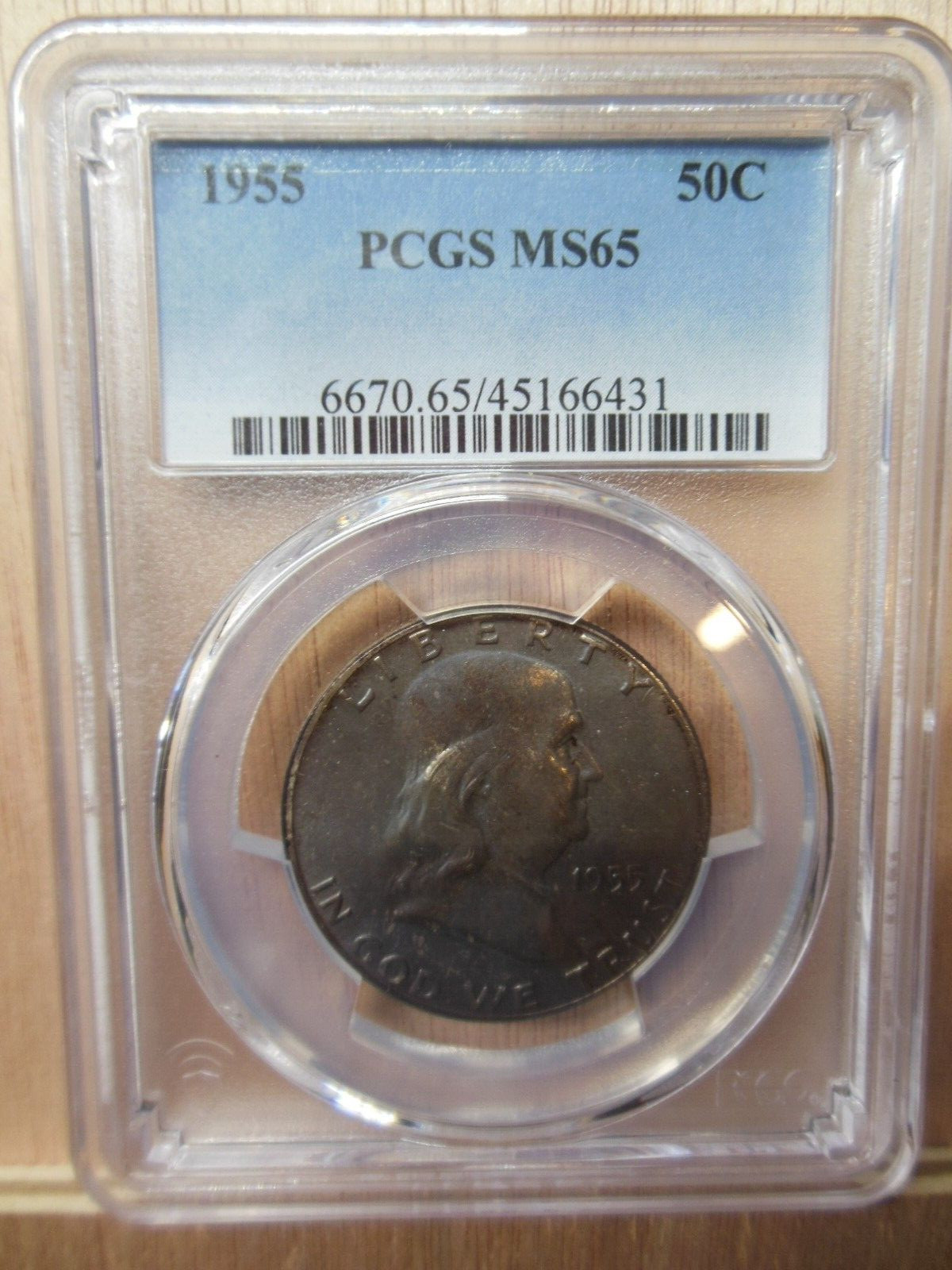 1955-P Silver Ben Franklin Half Dollar PCGS MS 65   NICE ORIGINAL MINT SET TONE