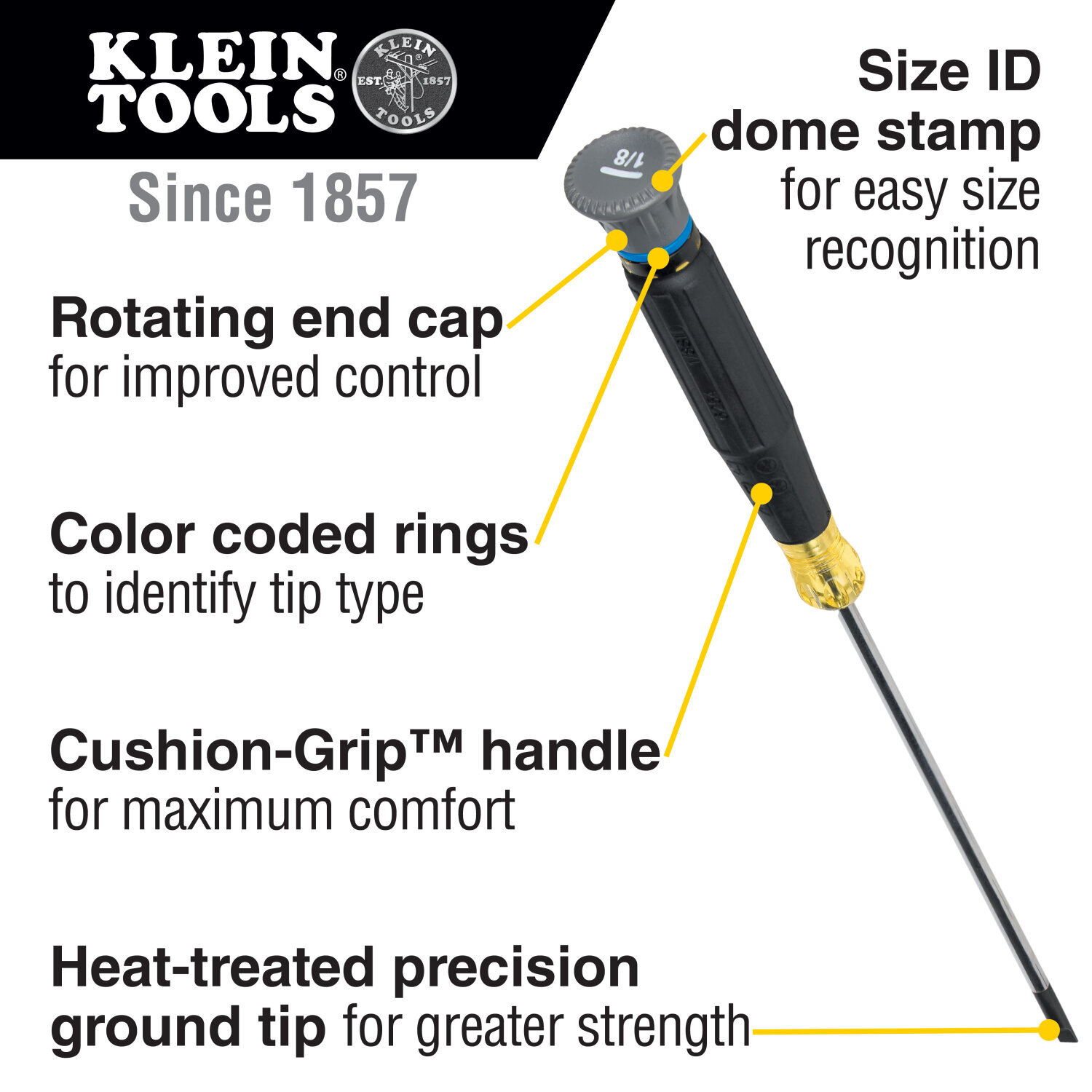 Klein Tools 6243 3/32-Inch Slotted Precision Screwdriver, 3-Inch Shank