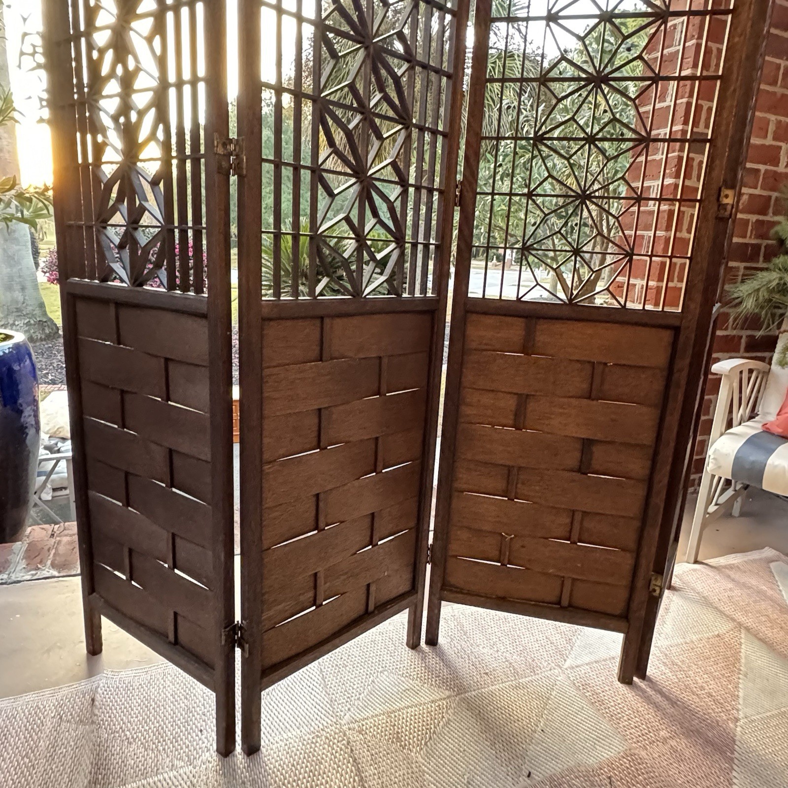Japanese Mid Century Teak Shoji 4 Panel Folding Room Divider Screen 1960s