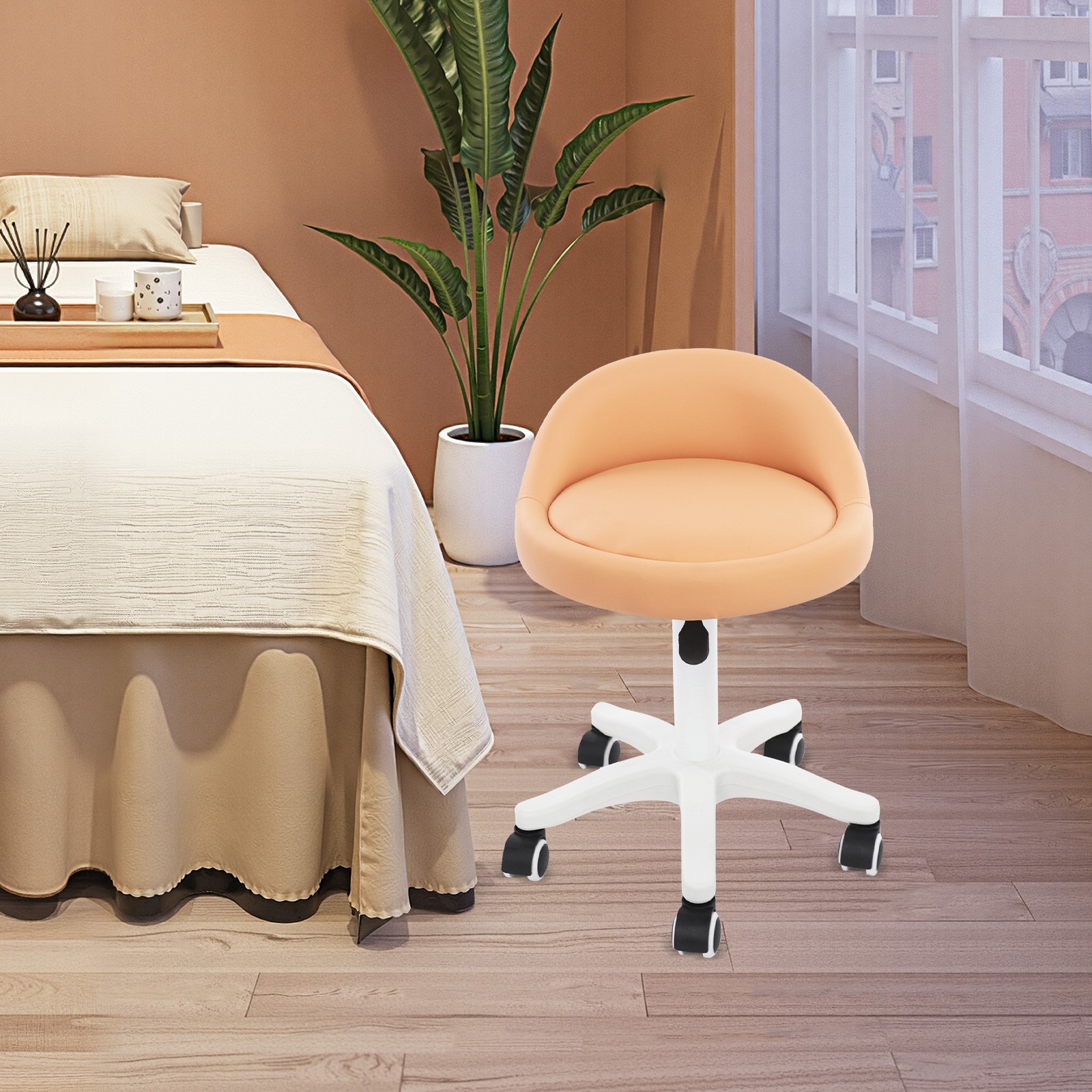 Adjustable Beauty Salon Chair Rolling Stool Rolling Stool w/ Low Backrest Orange
